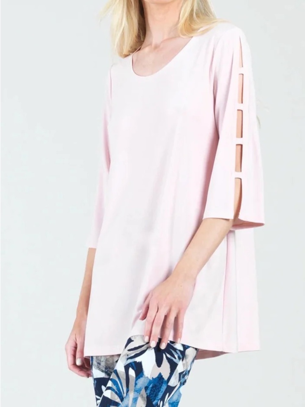 Clara Sun Woo NWT Light Rose Pink Ladder Sleeve Tunic Top Size XL Lagenlook